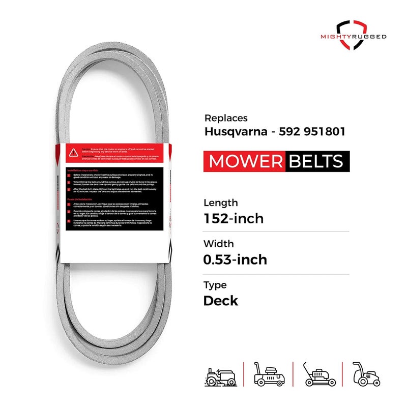 MightyRugged 592951801 Husqvarna Deck Belt Replacement - Belt Length 152" - Premium, Heavy-Duty, Aramid Cord for Husqvarna Zero-Turn 54" Deck Mowers, Z254F - Image 2